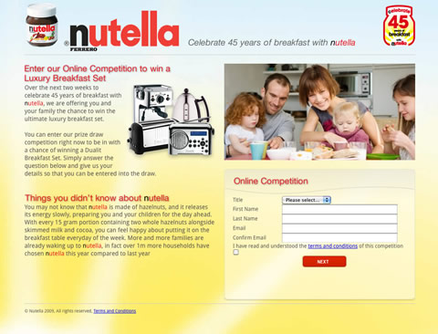 Nutella competition microsite